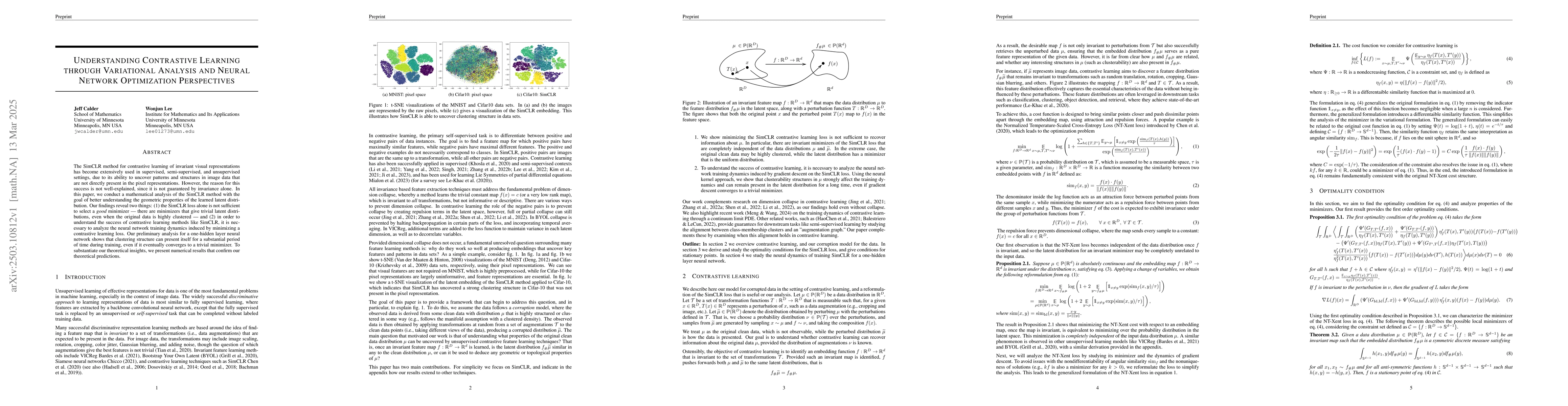 Thumbnail for Understanding Contrastive Learning through Variational Analysis and
  Neural Network Optimization Perspectives
