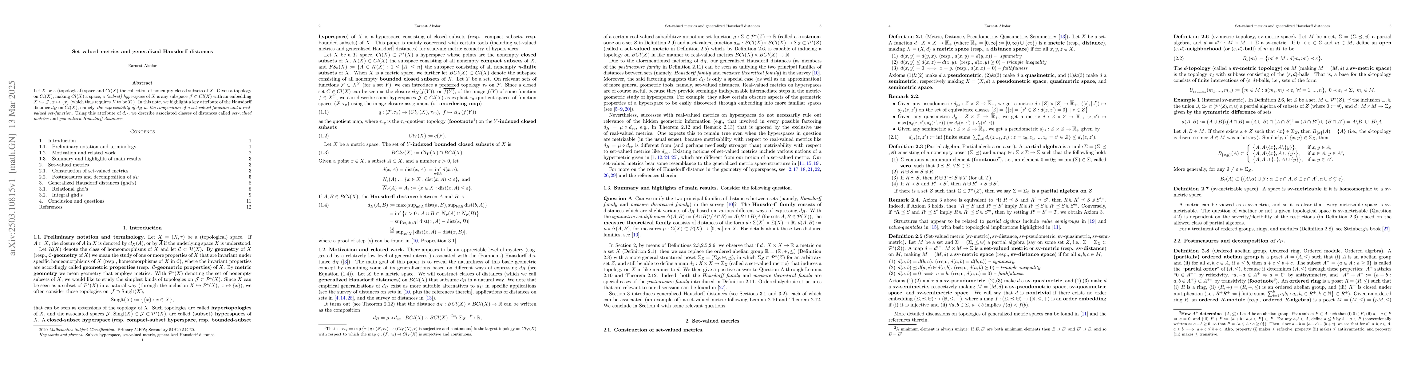 Thumbnail for Set-valued metrics and generalized Hausdorff distances