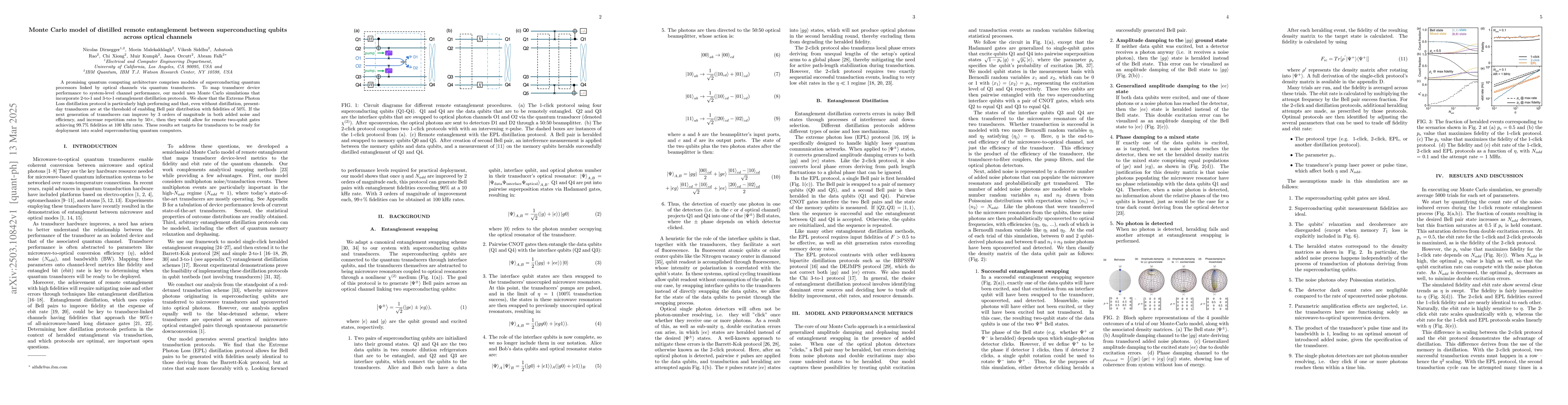 Thumbnail for Monte Carlo model of distilled remote entanglement between
  superconducting qubits across optical channels