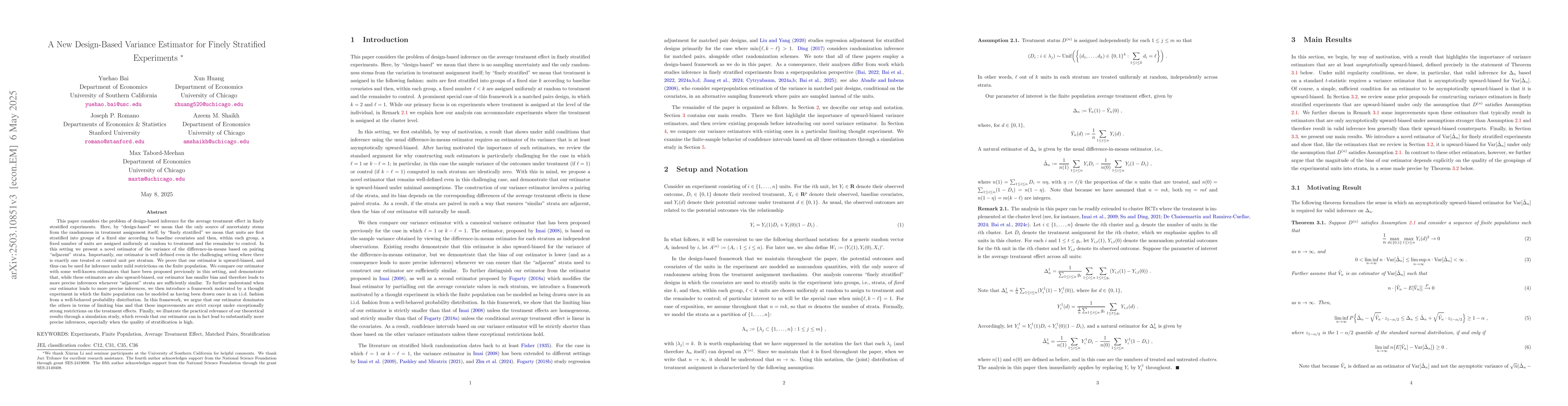Thumbnail for A New Design-Based Variance Estimator for Finely Stratified Experiments