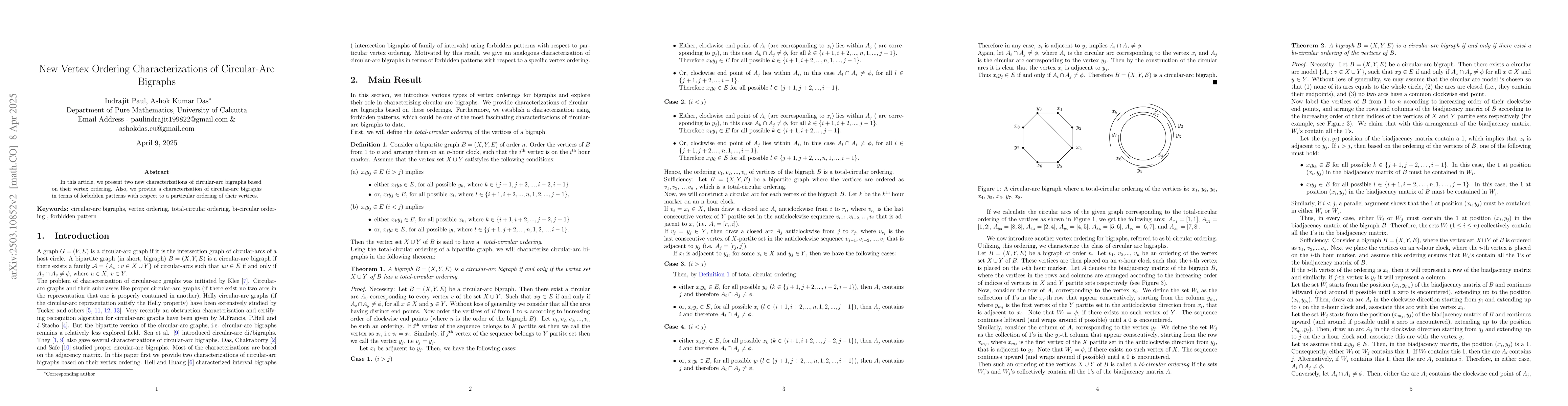 Thumbnail for New Vertex Ordering Characterizations of Circular-Arc Bigraphs