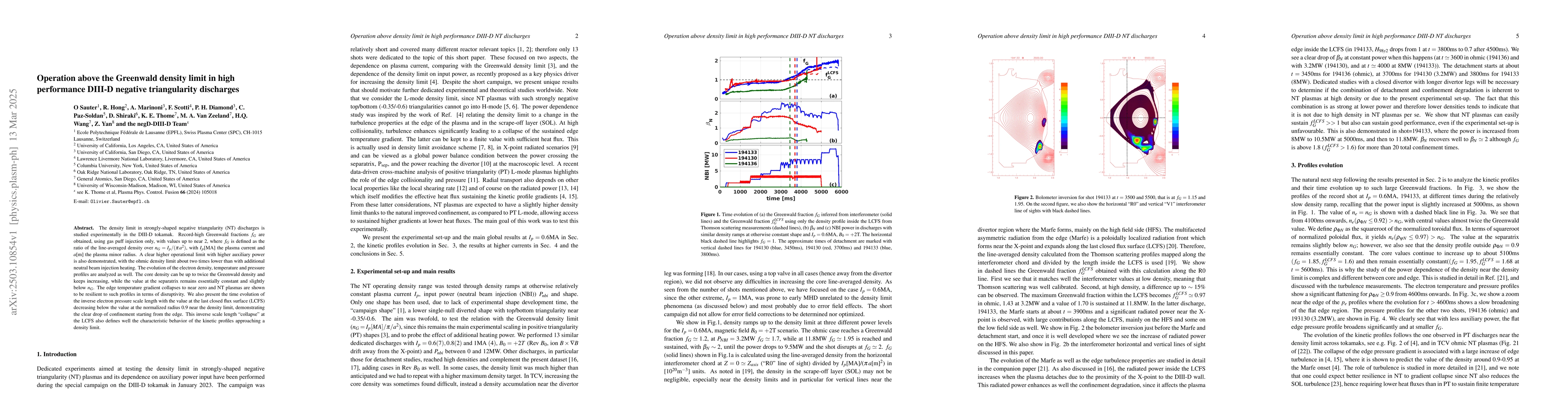 Thumbnail for Operation above the Greenwald density limit in high performance DIII-D
  negative triangularity discharges