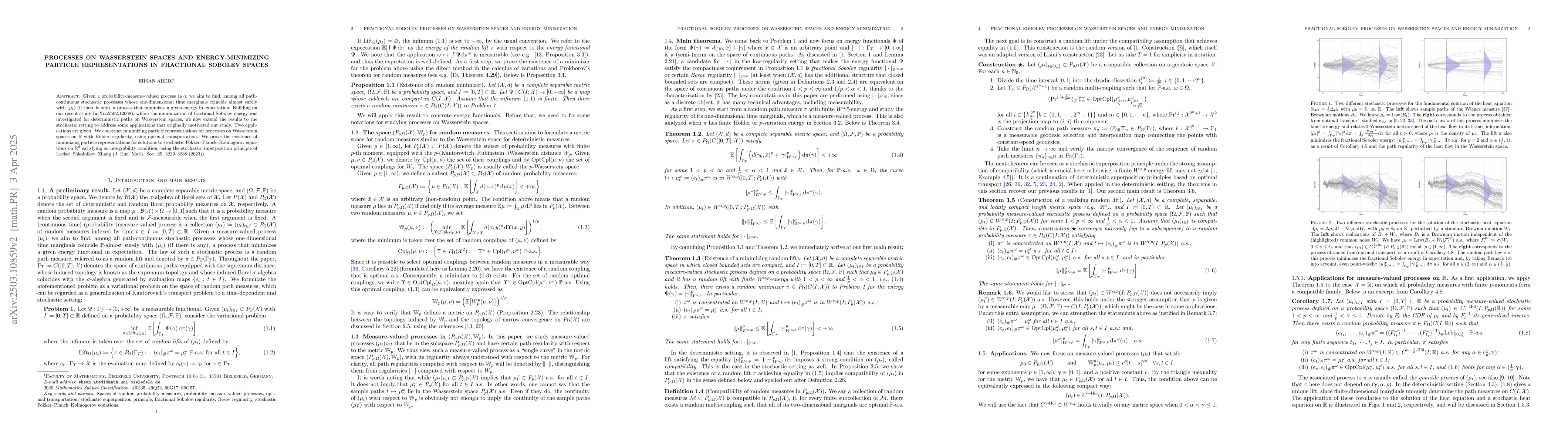 Thumbnail for Processes on Wasserstein spaces and energy-minimizing particle
  representations in fractional Sobolev spaces