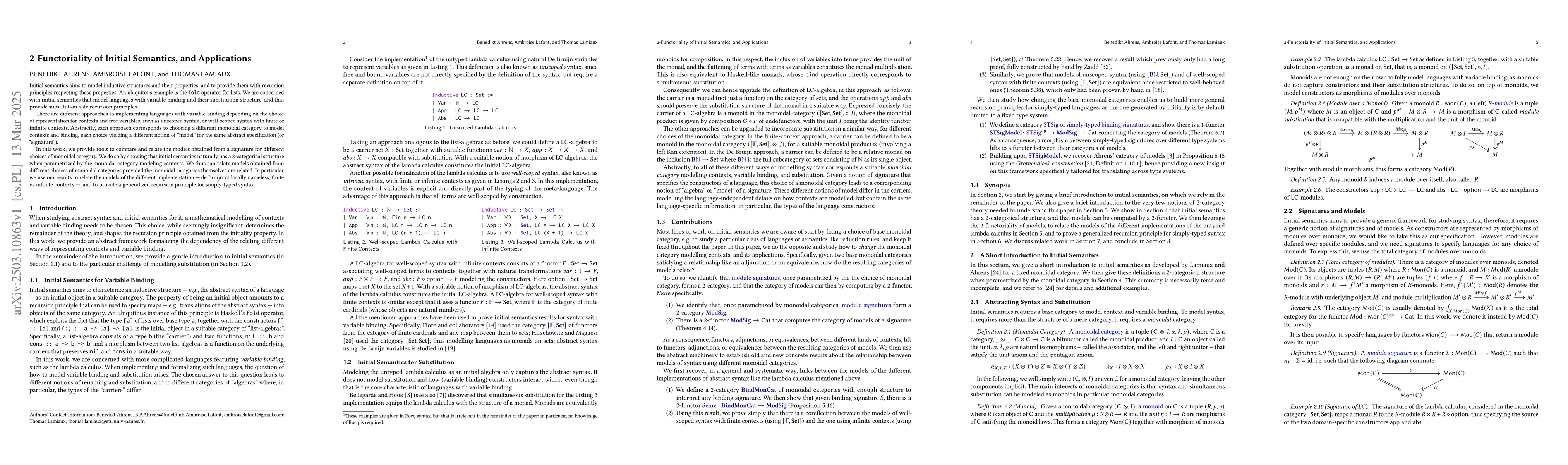 Thumbnail for 2-Functoriality of Initial Semantics, and Applications