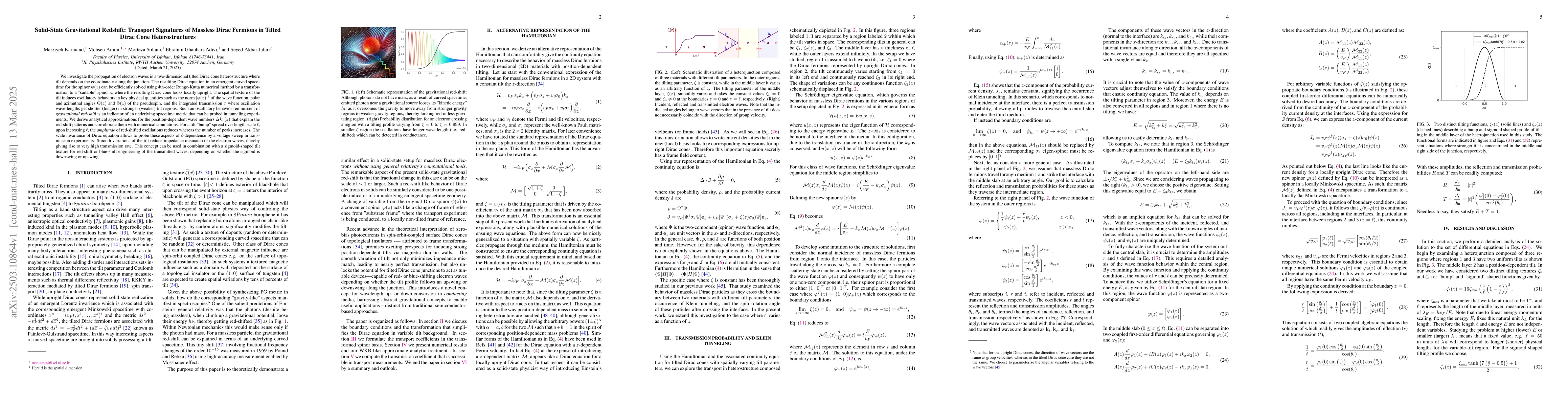 Thumbnail for Solid-State Gravitational Redshift: Transport Signatures of Massless
  Dirac Fermions in Tilted Dirac Cone Heterostructures