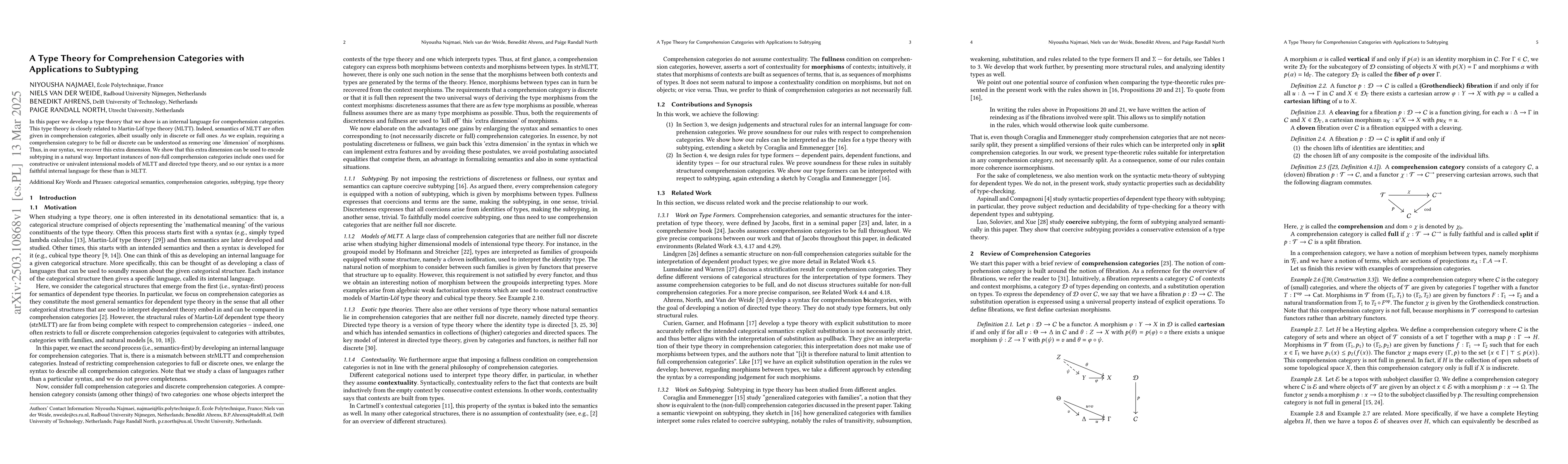 Thumbnail for A Type Theory for Comprehension Categories with Applications to
  Subtyping