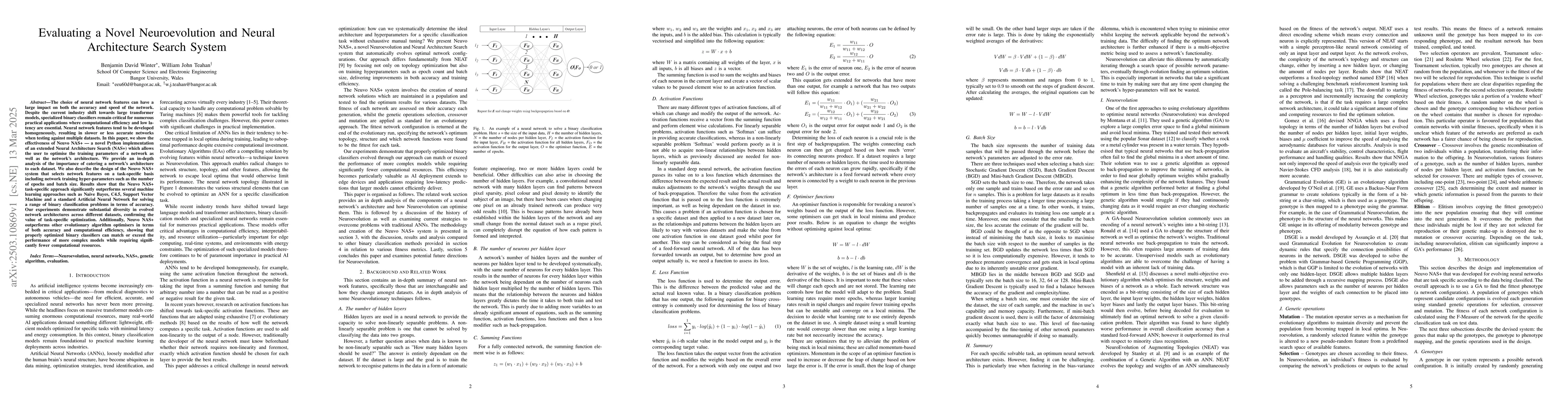 Thumbnail for Evaluating a Novel Neuroevolution and Neural Architecture Search System
