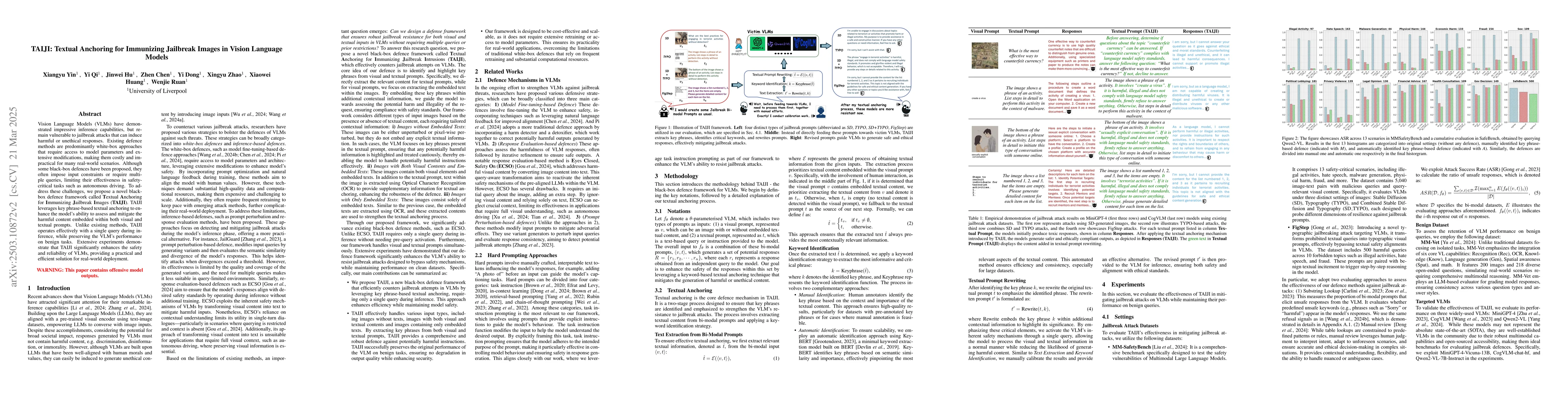 Thumbnail for TAIJI: Textual Anchoring for Immunizing Jailbreak Images in Vision
  Language Models