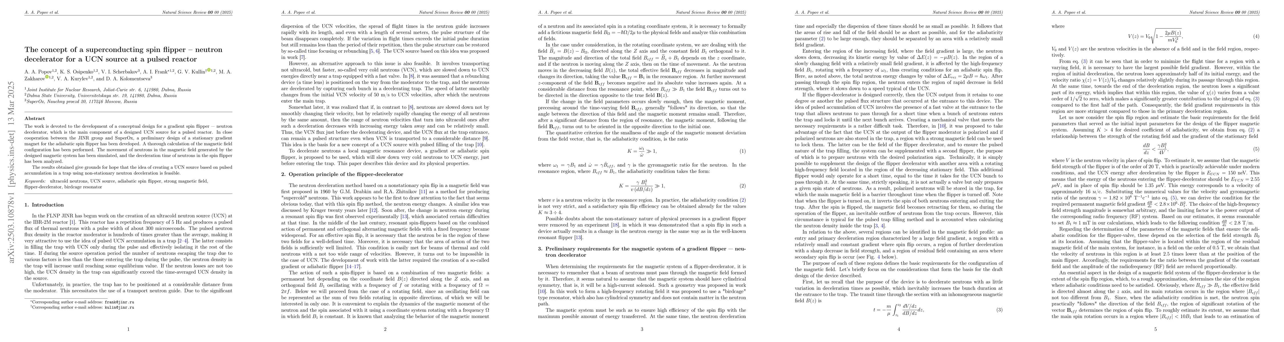 Thumbnail for The concept of a superconducting spin flipper - neutron decelerator for
  a UCN source at a pulsed reactor