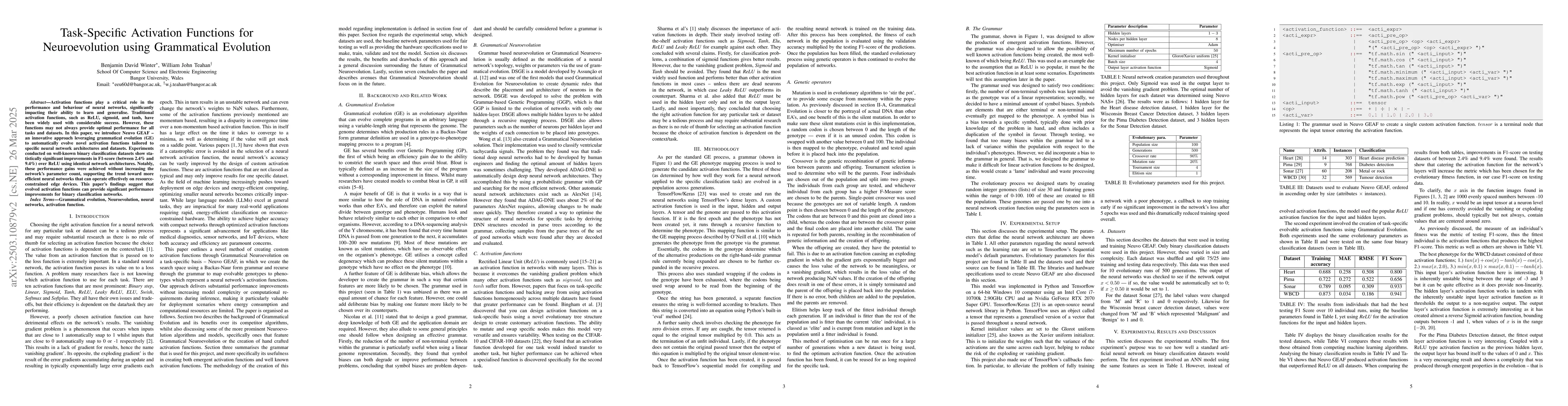 Thumbnail for Task-Specific Activation Functions for Neuroevolution using Grammatical
  Evolution