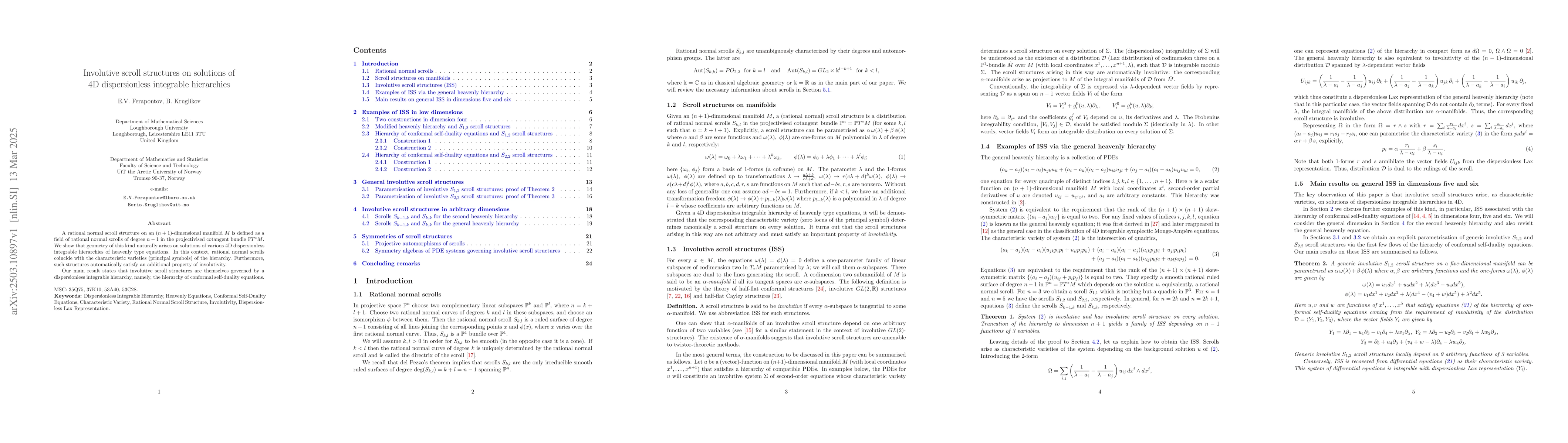 Thumbnail for Involutive scroll structures on solutions of 4D dispersionless
  integrable hierarchies