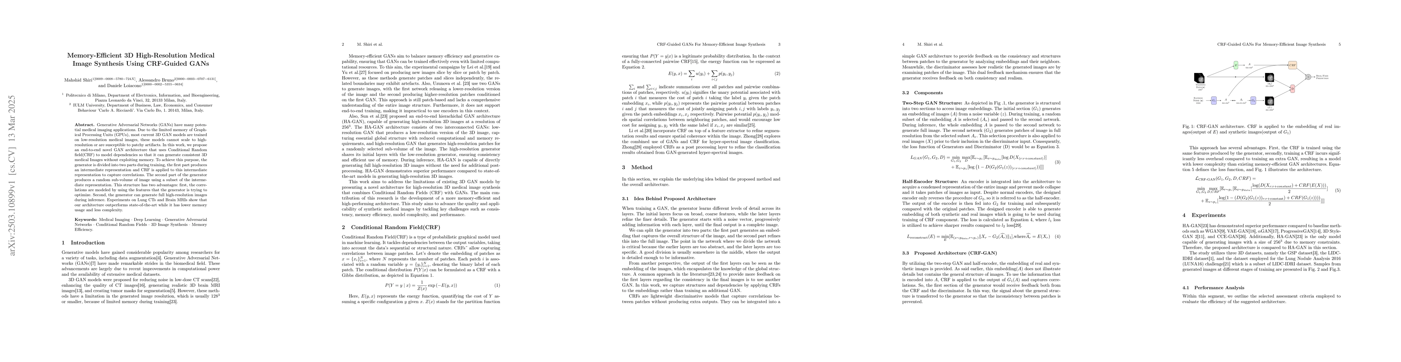 Thumbnail for Memory-Efficient 3D High-Resolution Medical Image Synthesis Using
  CRF-Guided GANs