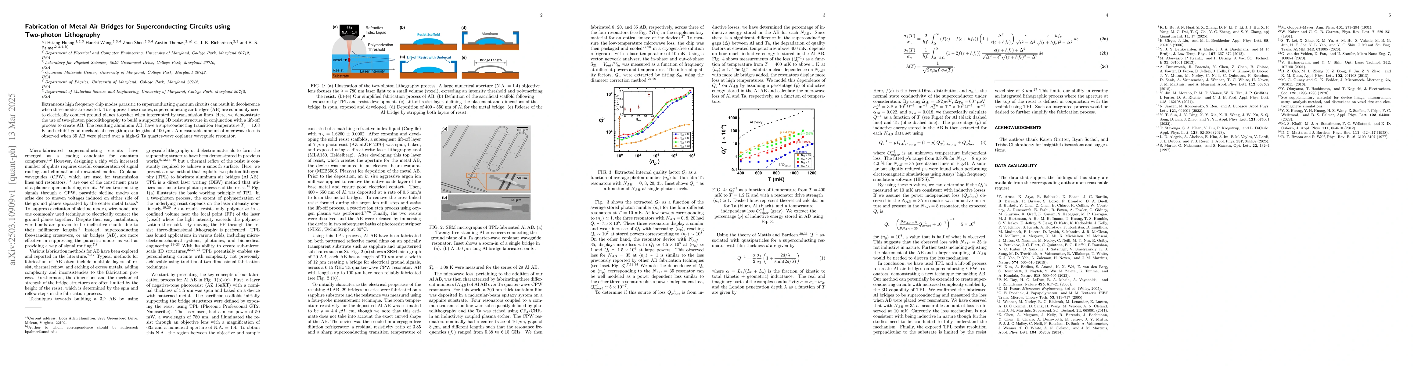 Thumbnail for Fabrication of Metal Air Bridges for Superconducting Circuits using
  Two-photon Lithography