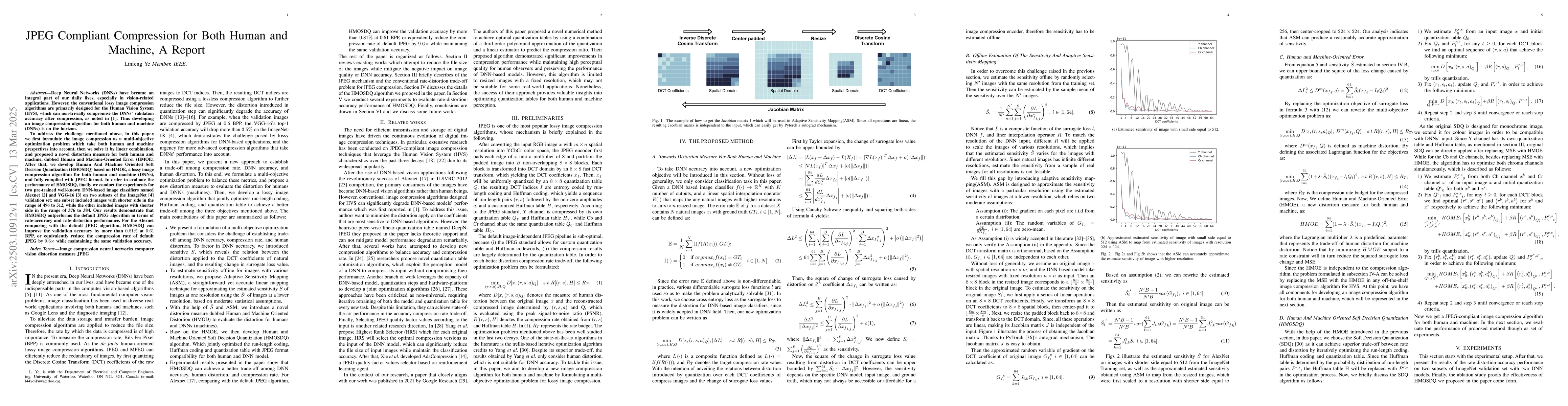 Thumbnail for JPEG Compliant Compression for Both Human and Machine, A Report