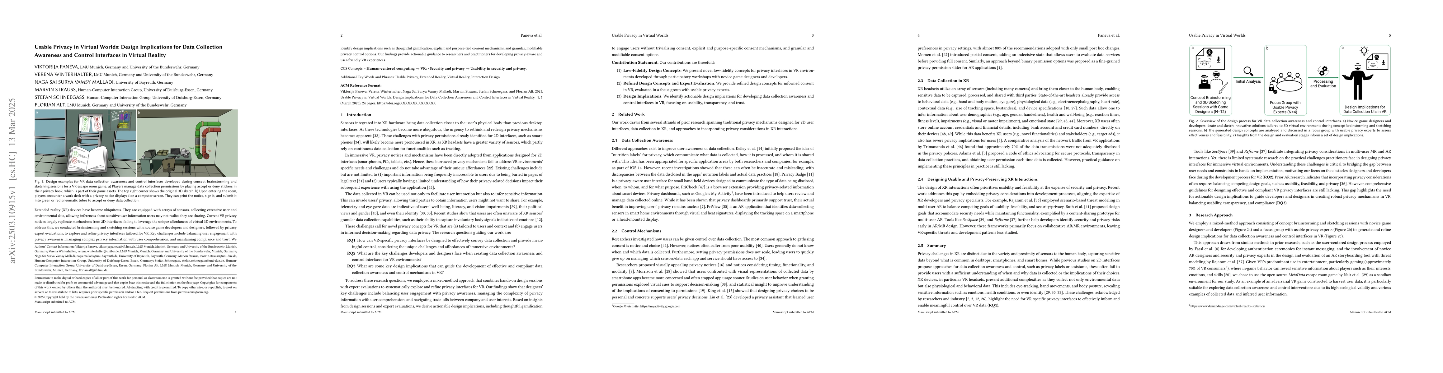 Thumbnail for Usable Privacy in Virtual Worlds: Design Implications for Data
  Collection Awareness and Control Interfaces in Virtual Reality