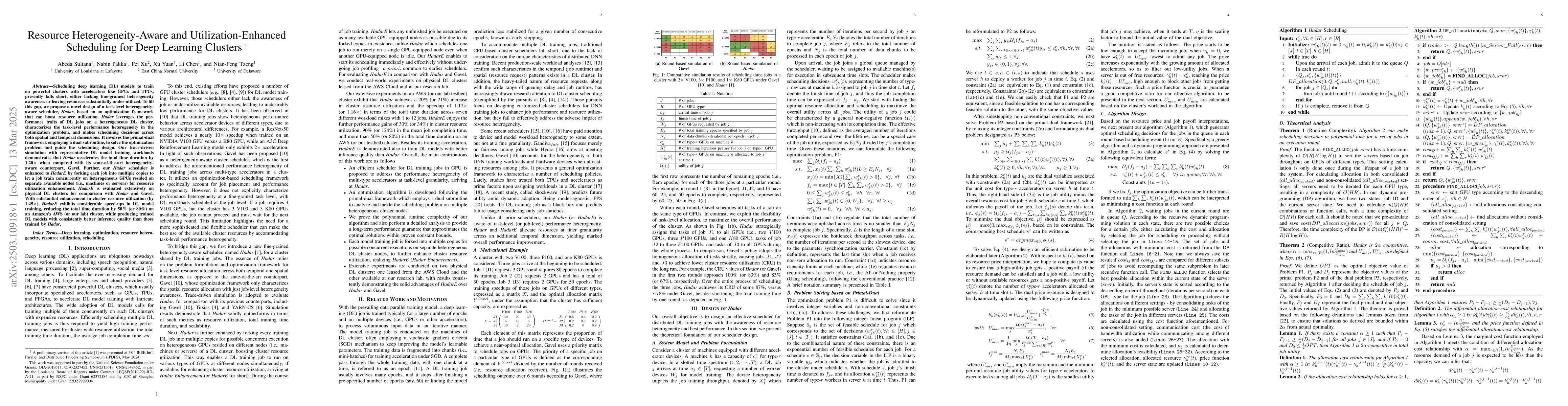 Thumbnail for Resource Heterogeneity-Aware and Utilization-Enhanced Scheduling for
  Deep Learning Clusters