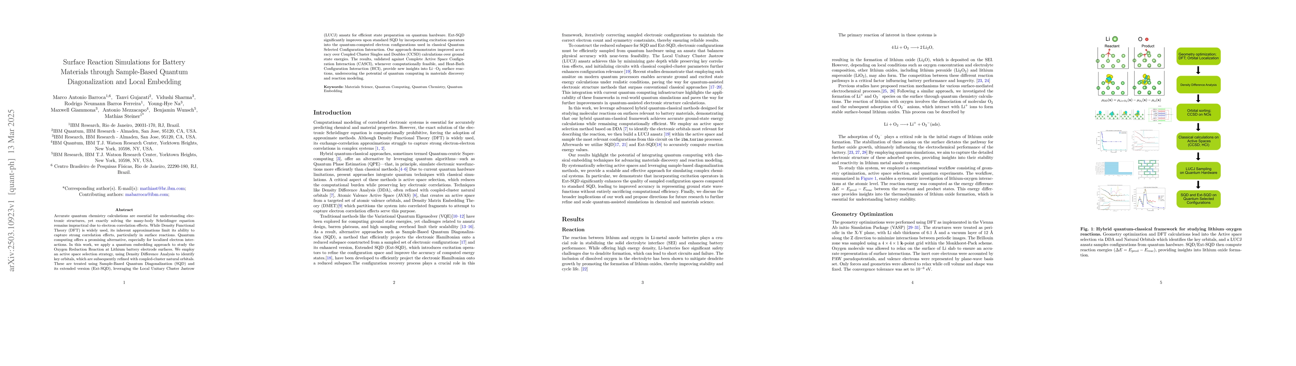 Thumbnail for Surface Reaction Simulations for Battery Materials through Sample-Based
  Quantum Diagonalization and Local Embedding