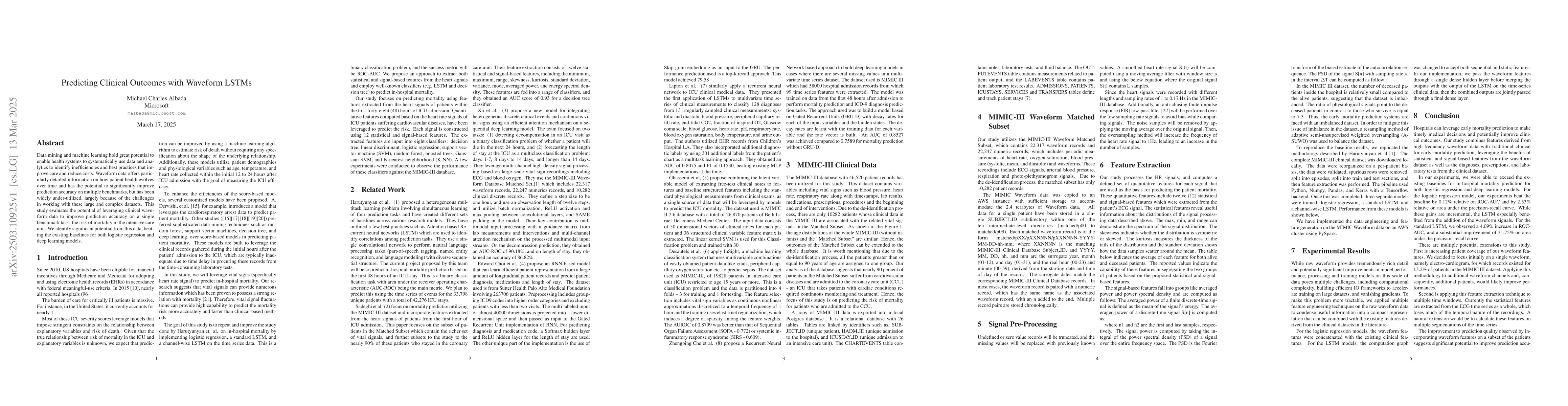 Thumbnail for Predicting Clinical Outcomes with Waveform LSTMs