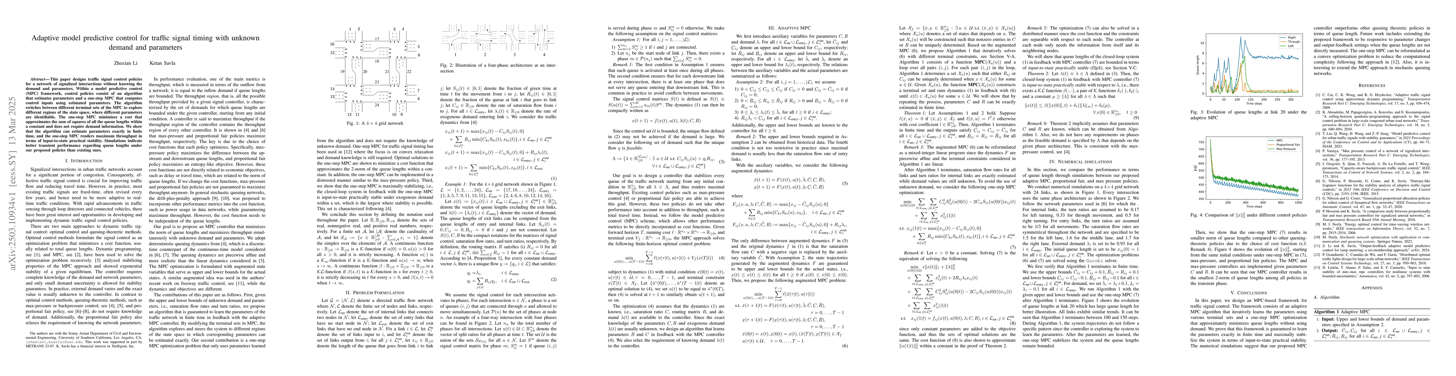 Thumbnail for Adaptive model predictive control for traffic signal timing with unknown
  demand and parameters