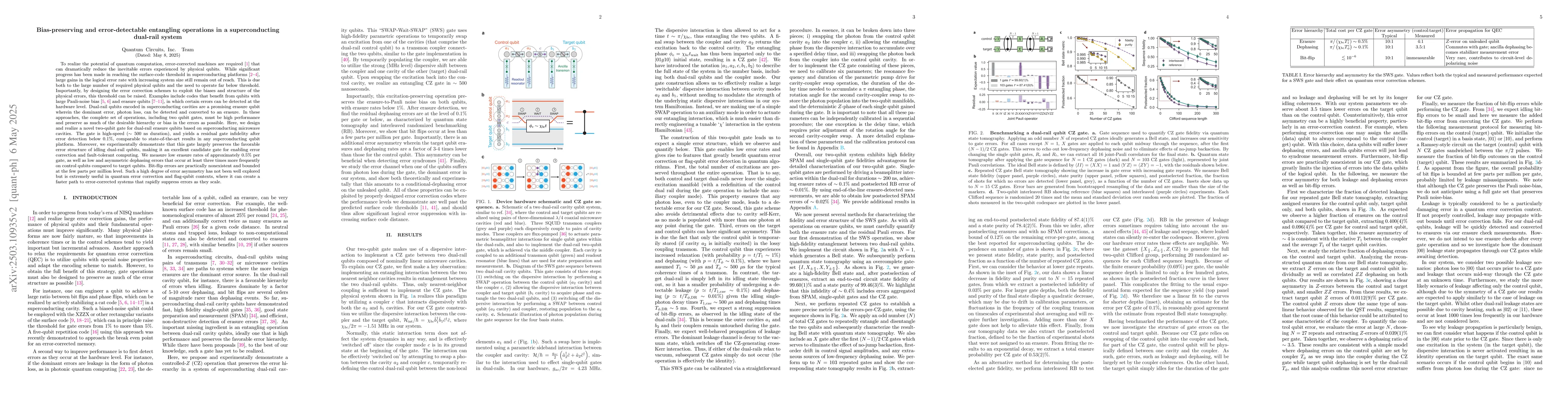 Thumbnail for Bias-preserving and error-detectable entangling operations in a
  superconducting dual-rail system