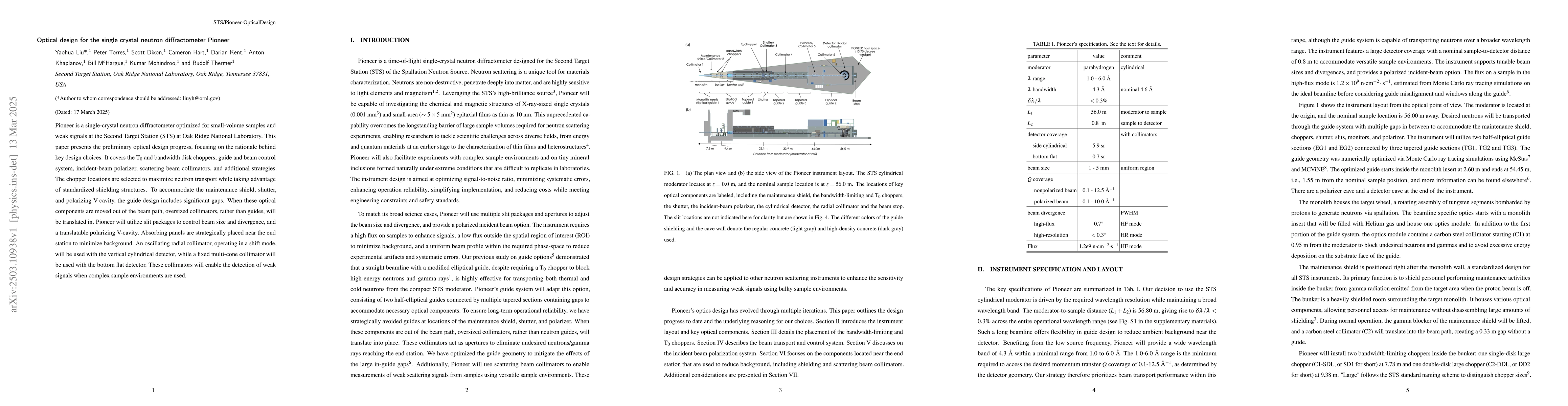 Thumbnail for Optical design for the single crystal neutron diffractometer Pioneer