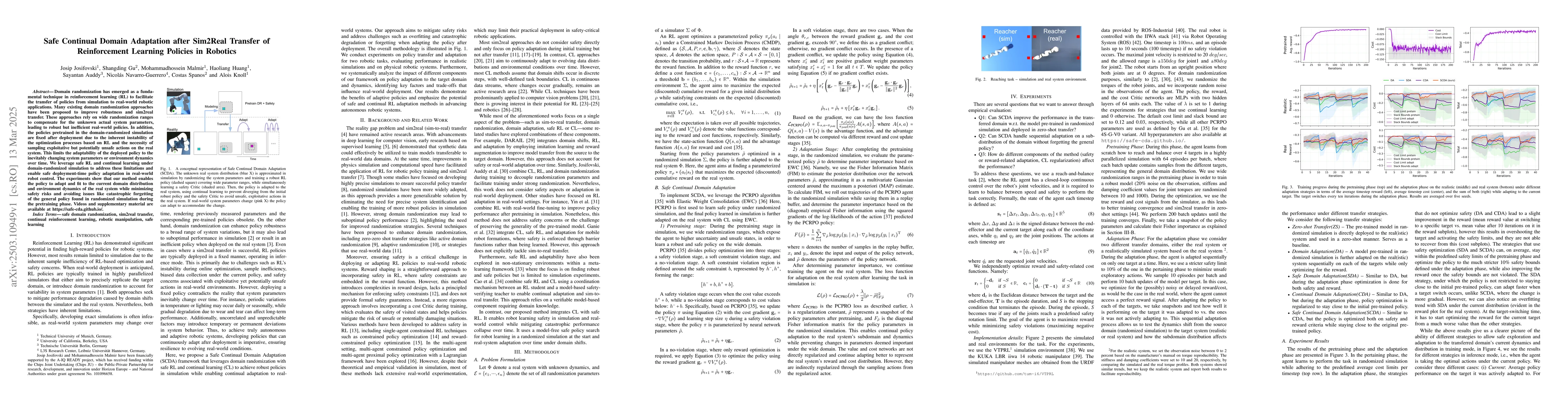 Thumbnail for Safe Continual Domain Adaptation after Sim2Real Transfer of
  Reinforcement Learning Policies in Robotics