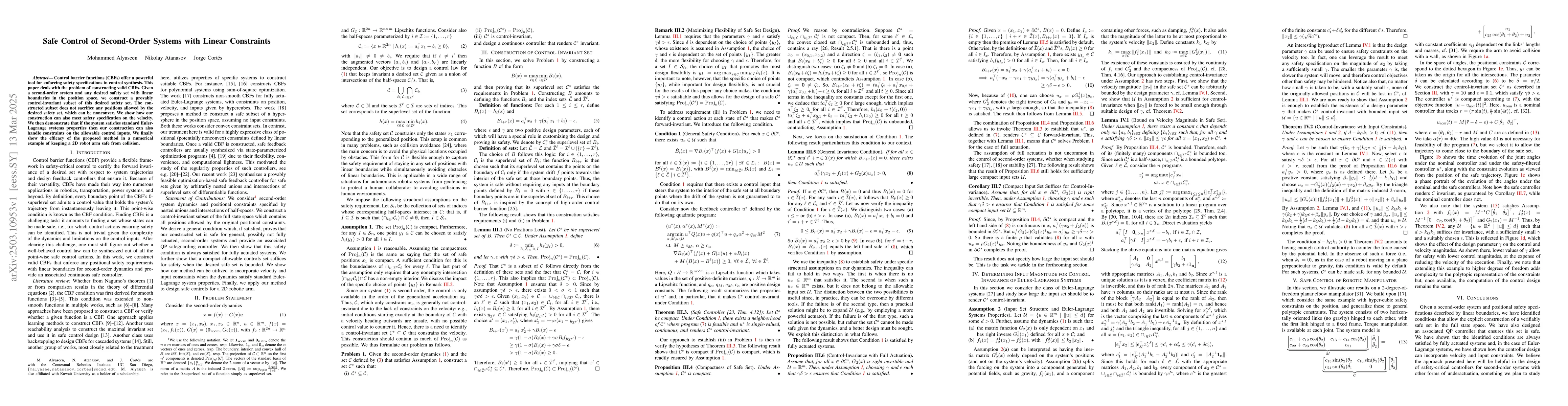 Thumbnail for Safe Control of Second-Order Systems with Linear Constraints