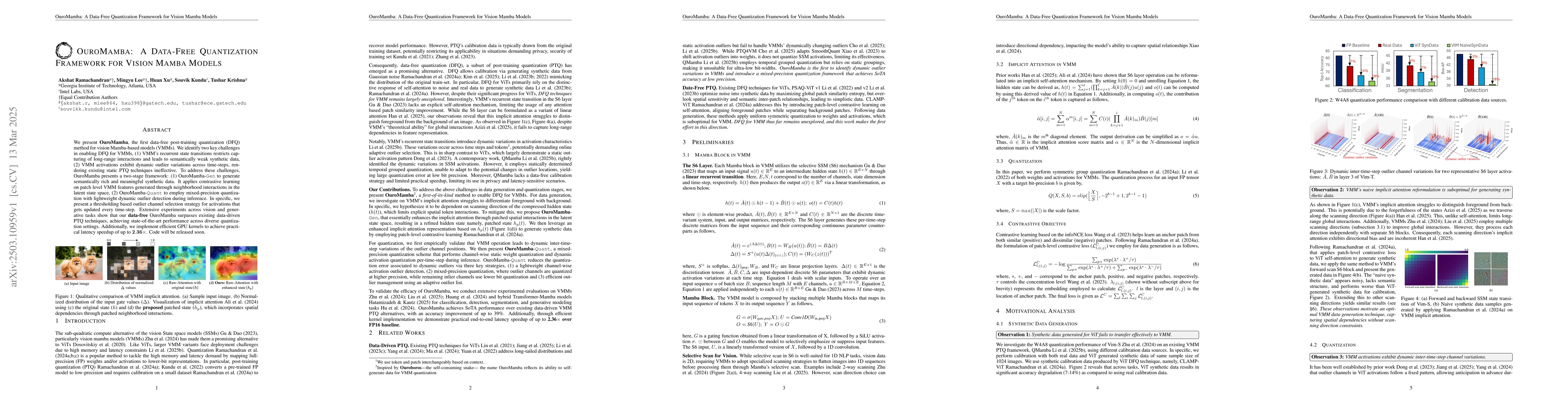 Thumbnail for OuroMamba: A Data-Free Quantization Framework for Vision Mamba Models