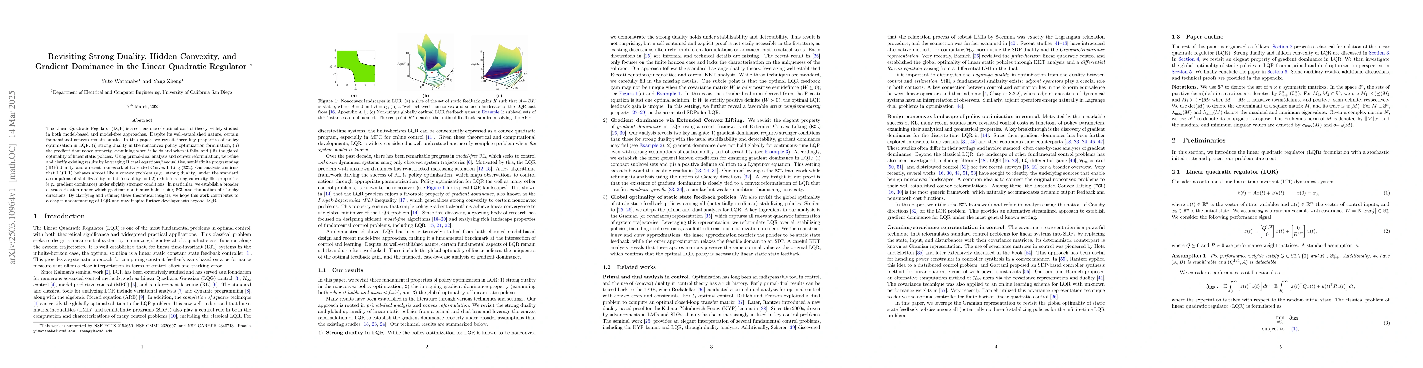 Thumbnail for Revisiting Strong Duality, Hidden Convexity, and Gradient Dominance in
  the Linear Quadratic Regulator