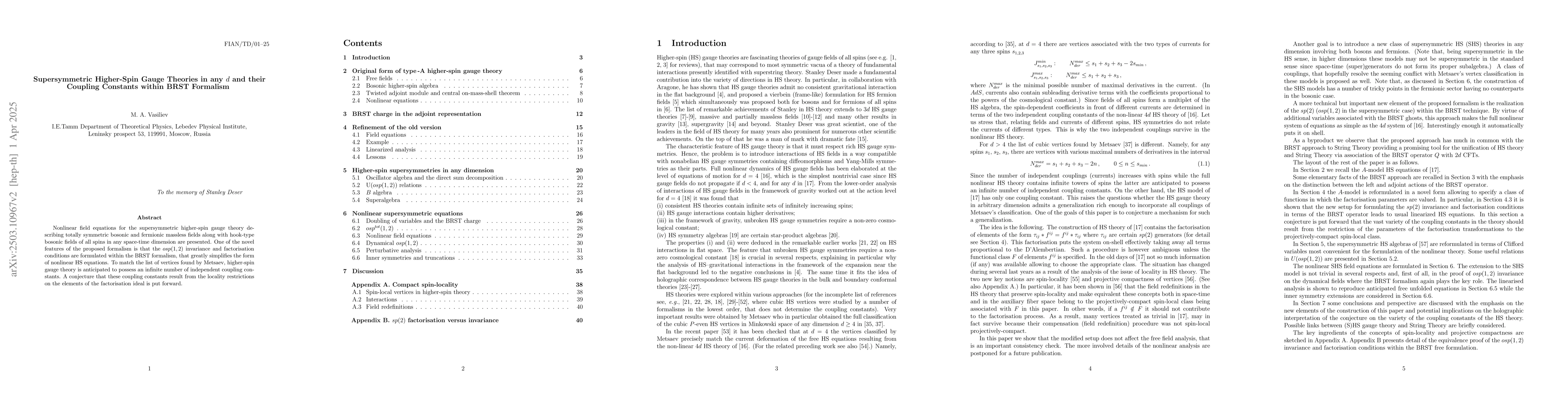 Thumbnail for Supersymmetric Higher-Spin Gauge Theories in any $d$ and their Coupling
  Constants within BRST Formalism