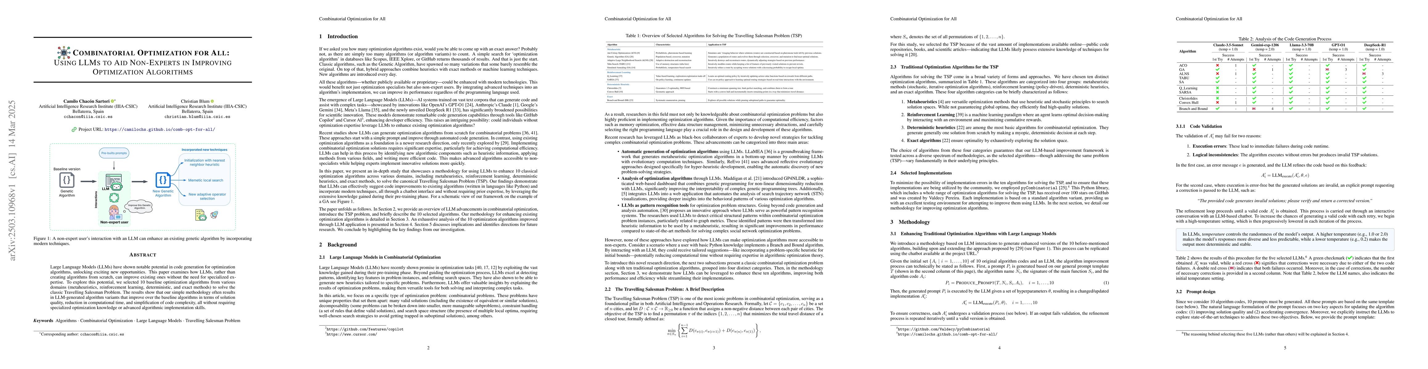 Thumbnail for Combinatorial Optimization for All: Using LLMs to Aid Non-Experts in
  Improving Optimization Algorithms
