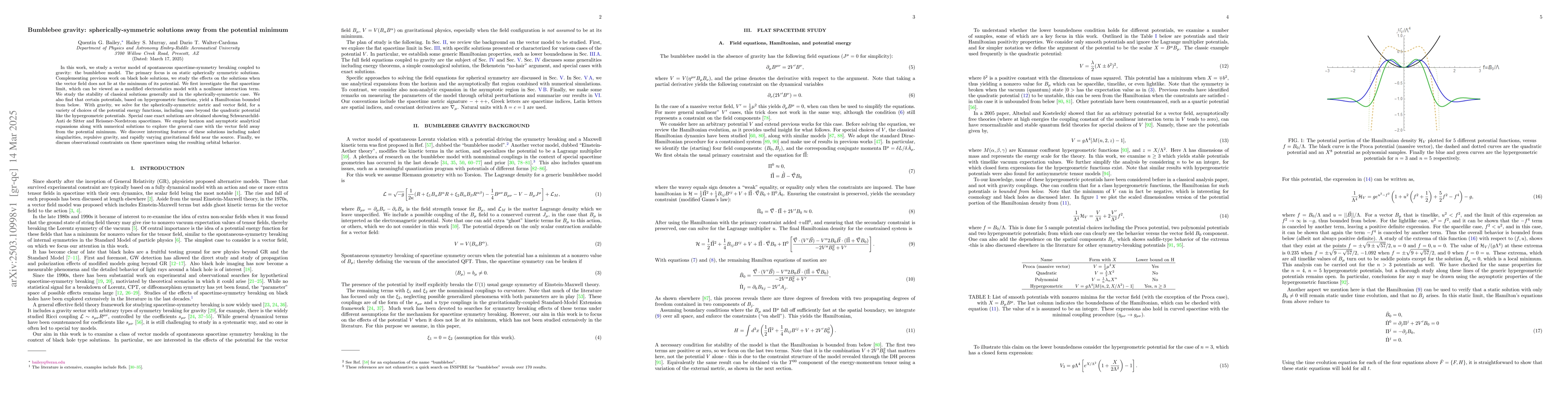 Thumbnail for Bumblebee gravity: spherically-symmetric solutions away from the
  potential minimum