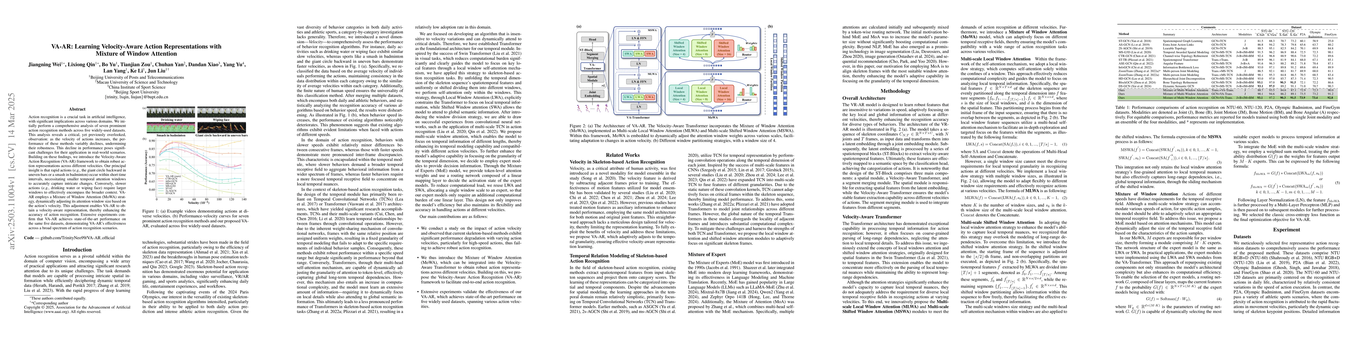 Thumbnail for VA-AR: Learning Velocity-Aware Action Representations with Mixture of
  Window Attention