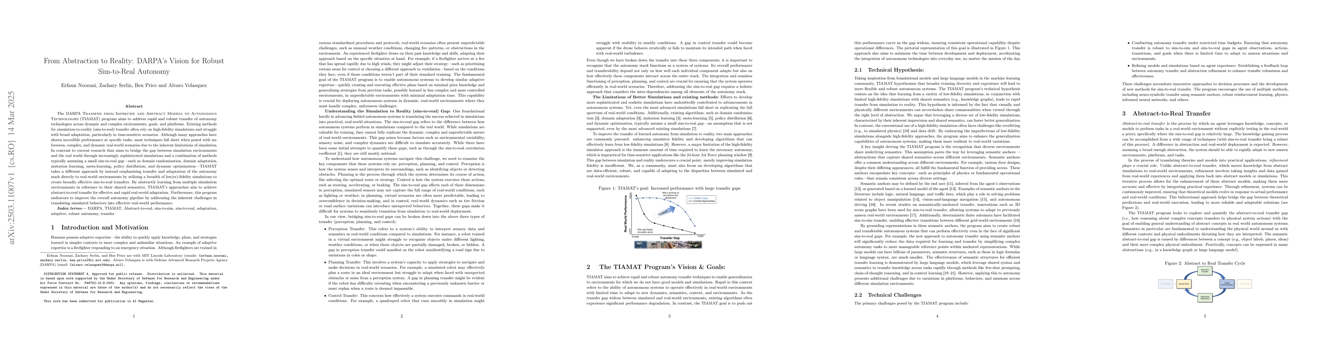 Thumbnail for From Abstraction to Reality: DARPA's Vision for Robust Sim-to-Real
  Autonomy