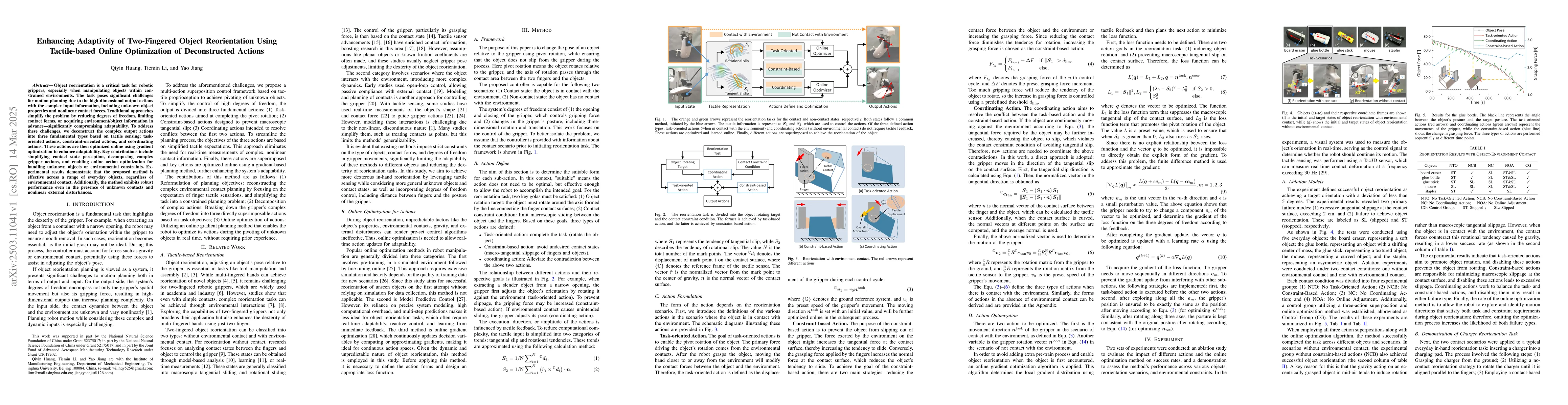 Thumbnail for Enhancing Adaptivity of Two-Fingered Object Reorientation Using
  Tactile-based Online Optimization of Deconstructed Actions