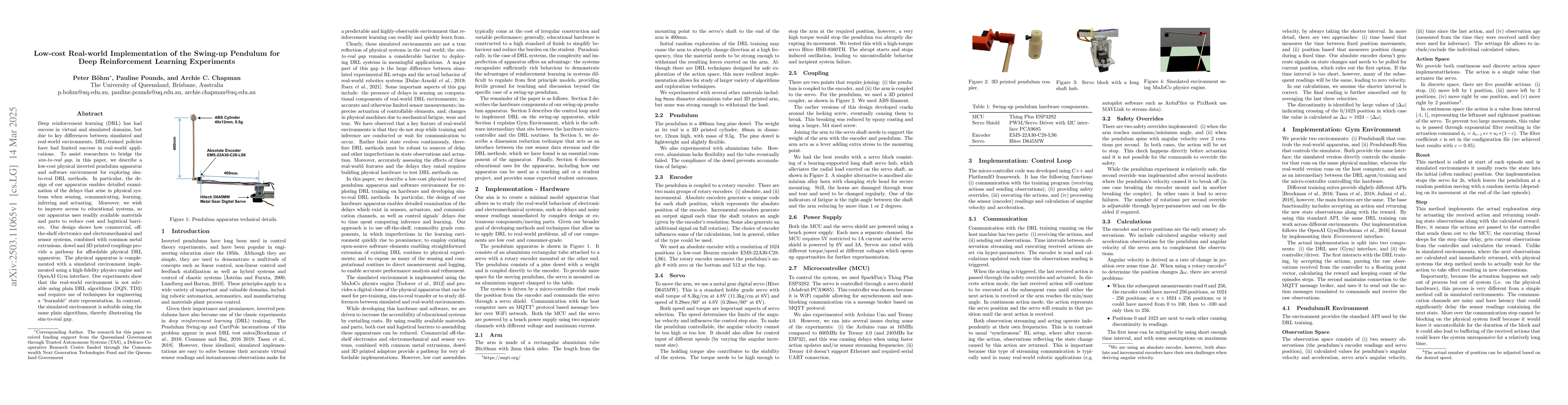 Thumbnail for Low-cost Real-world Implementation of the Swing-up Pendulum for Deep
  Reinforcement Learning Experiments