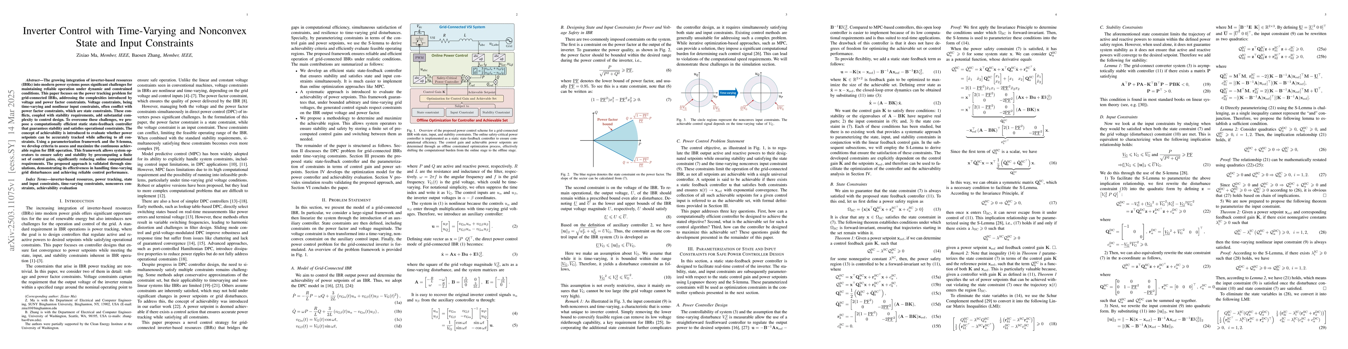 Thumbnail for Inverter Control with Time-Varying and Nonconvex State and Input
  Constraints