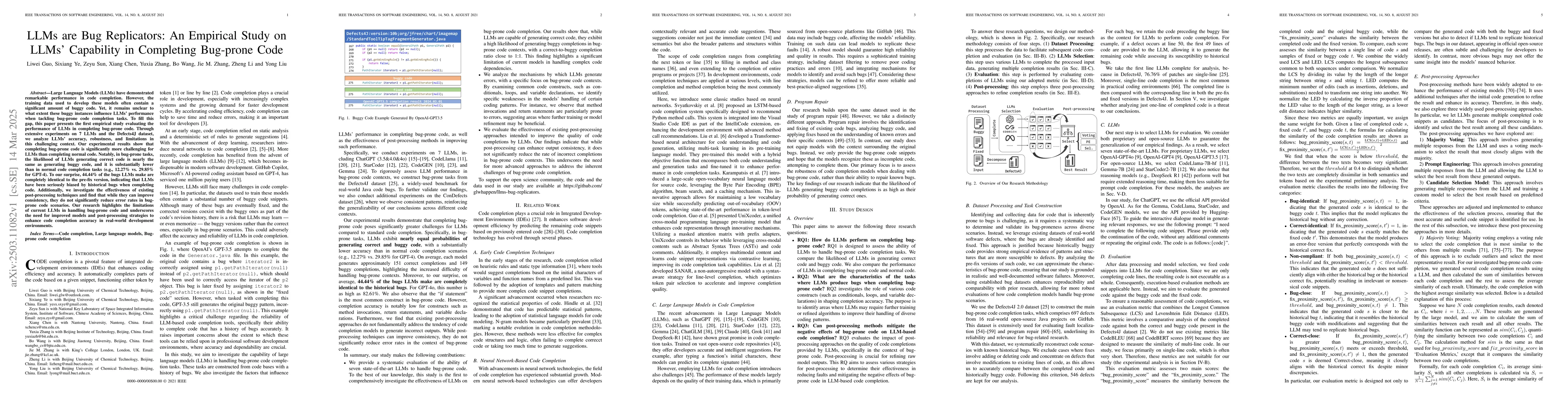 Thumbnail for LLMs are Bug Replicators: An Empirical Study on LLMs' Capability in
  Completing Bug-prone Code