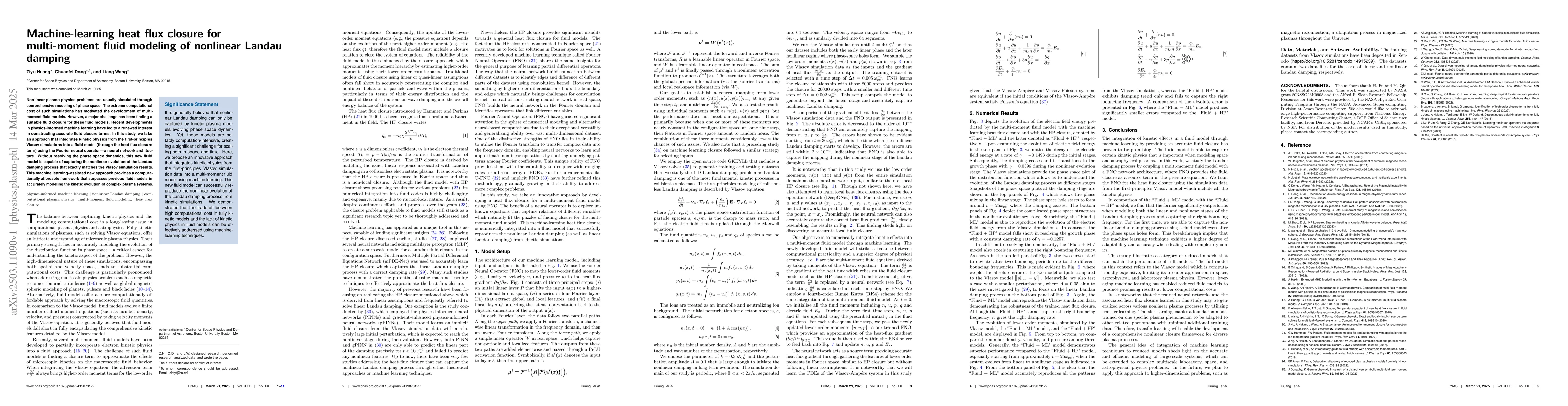 Thumbnail for Machine-learning heat flux closure for multi-moment fluid modeling of
  nonlinear Landau damping