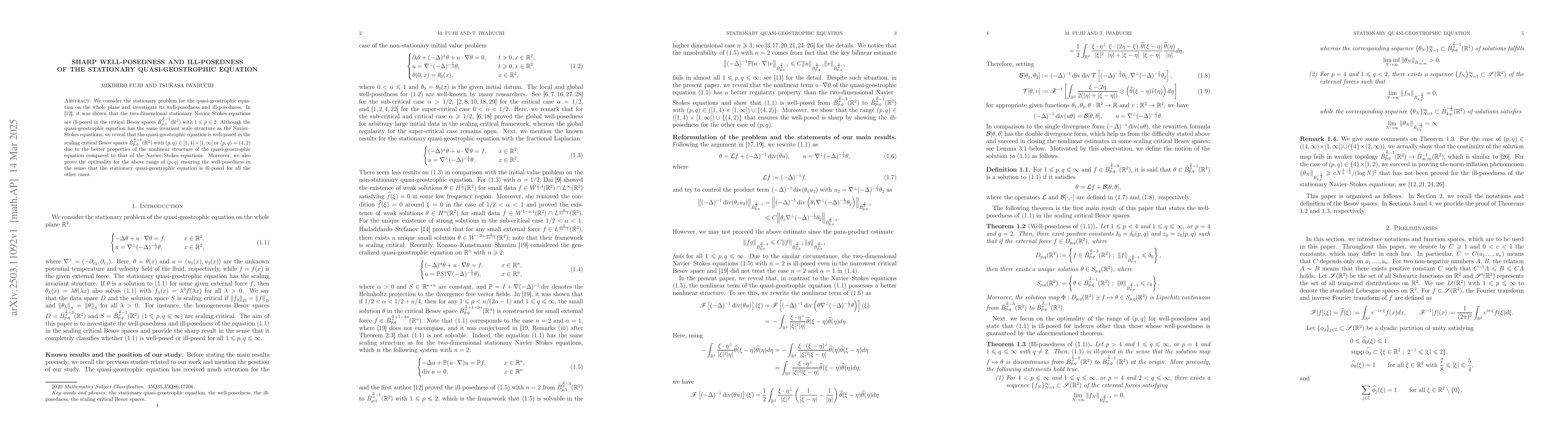 Thumbnail for Sharp well-posedness and ill-posedness of the stationary
  quasi-geostrophic equation