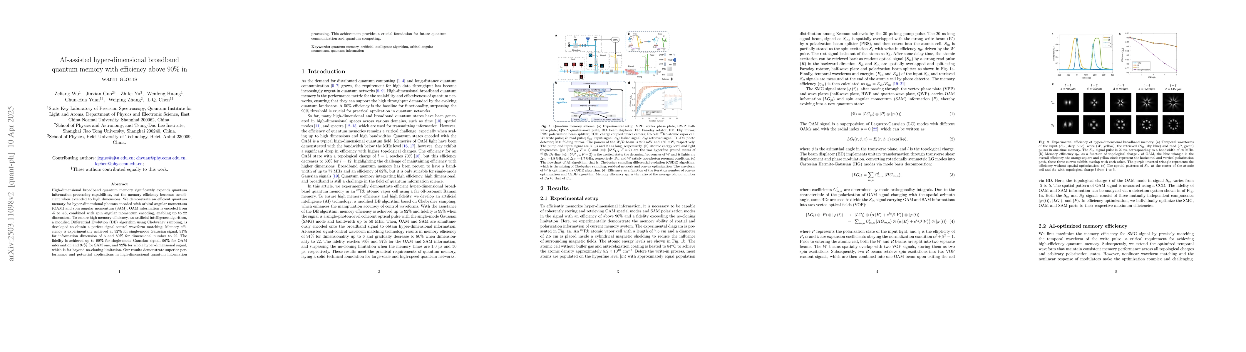 Thumbnail for AI-assisted hyper-dimensional broadband quantum memory with efficiency
  above 90% in warm atoms