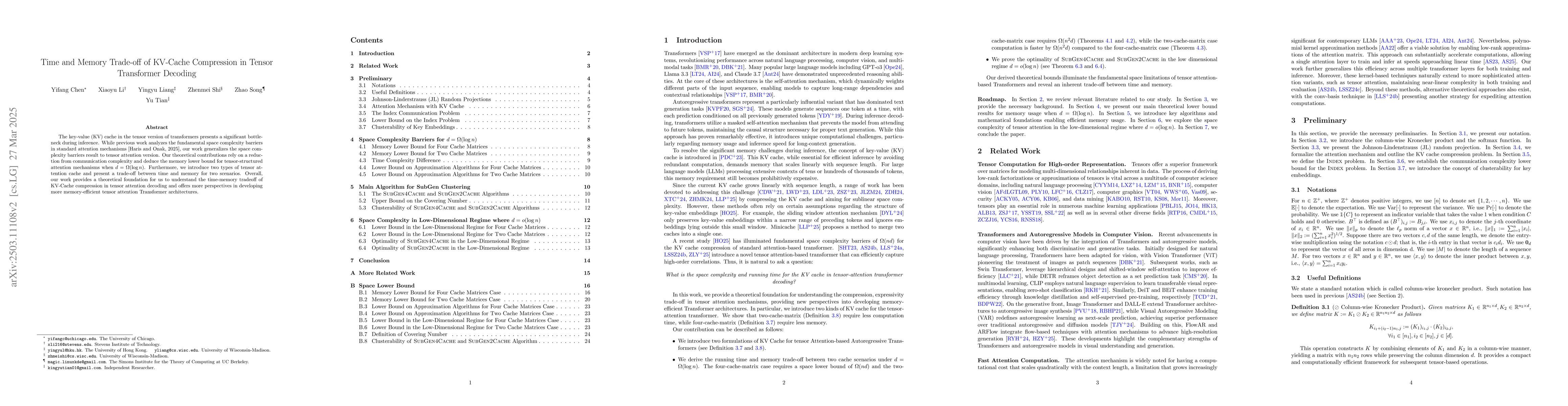 Thumbnail for Limits of KV Cache Compression for Tensor Attention based Autoregressive
  Transformers