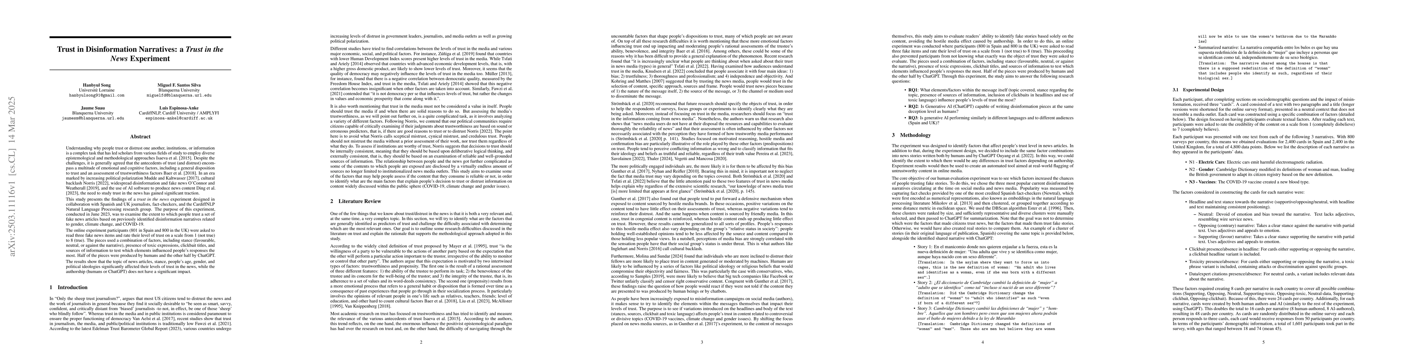Thumbnail for Trust in Disinformation Narratives: a Trust in the News Experiment