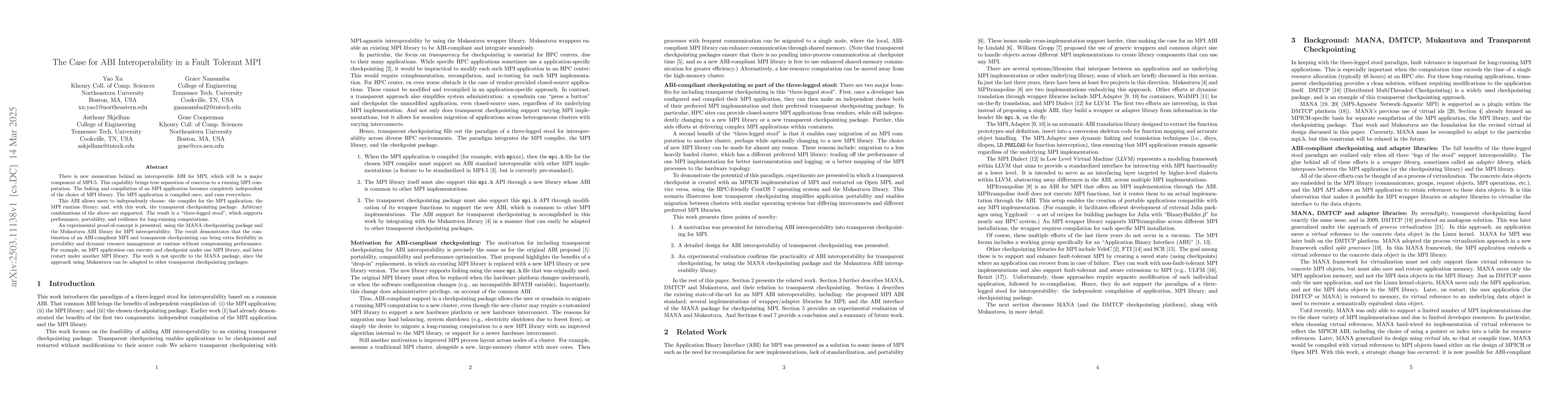 Thumbnail for The Case for ABI Interoperability in a Fault Tolerant MPI
