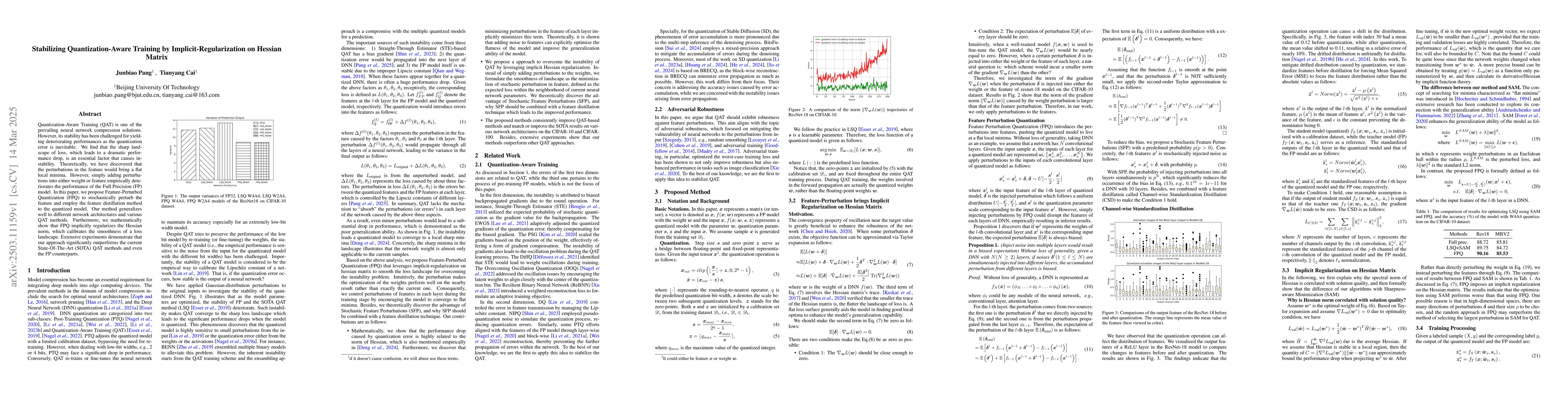 Thumbnail for Stabilizing Quantization-Aware Training by Implicit-Regularization on
  Hessian Matrix