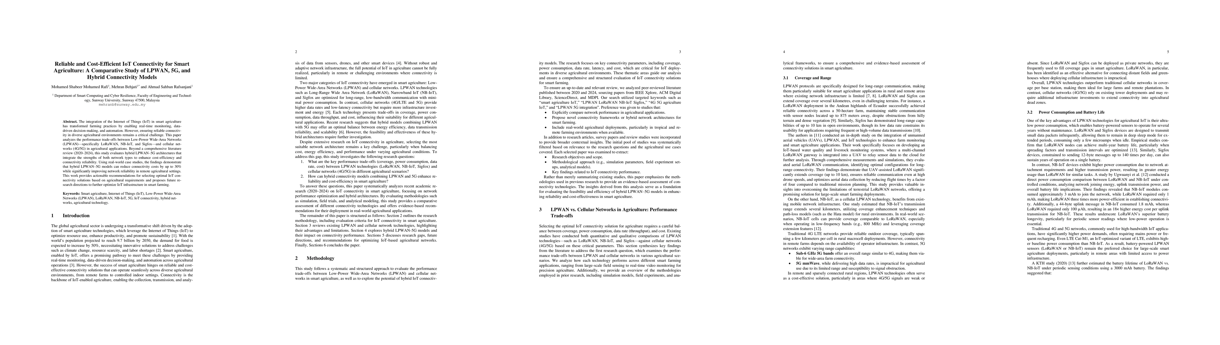 Thumbnail for Reliable and Cost-Efficient IoT Connectivity for Smart Agriculture: A
  Comparative Study of LPWAN, 5G, and Hybrid Connectivity Models