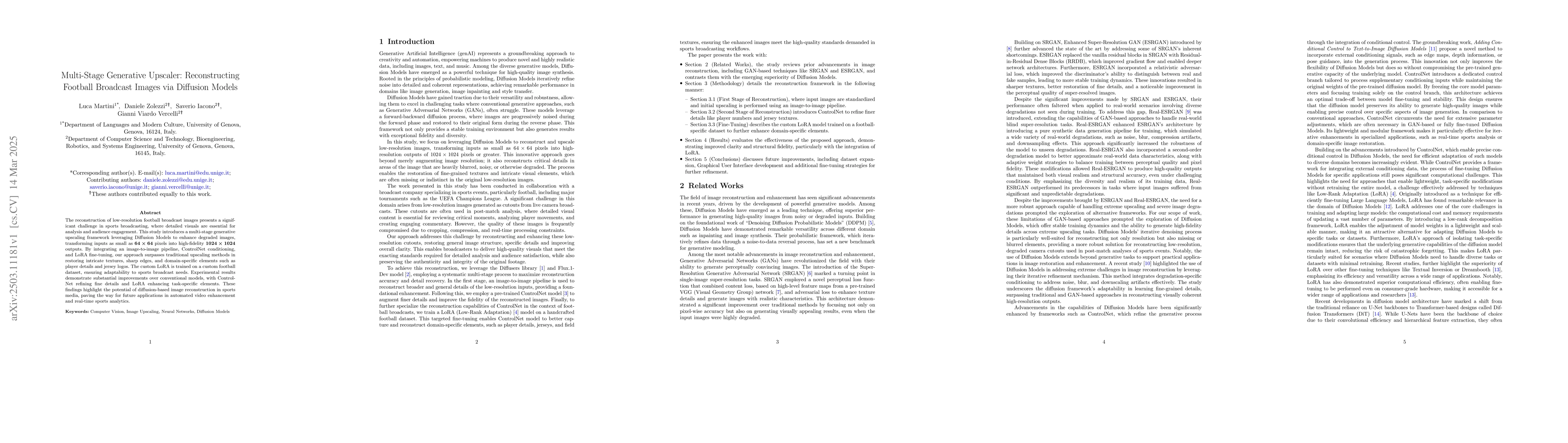 Thumbnail for Multi-Stage Generative Upscaler: Reconstructing Football Broadcast
  Images via Diffusion Models