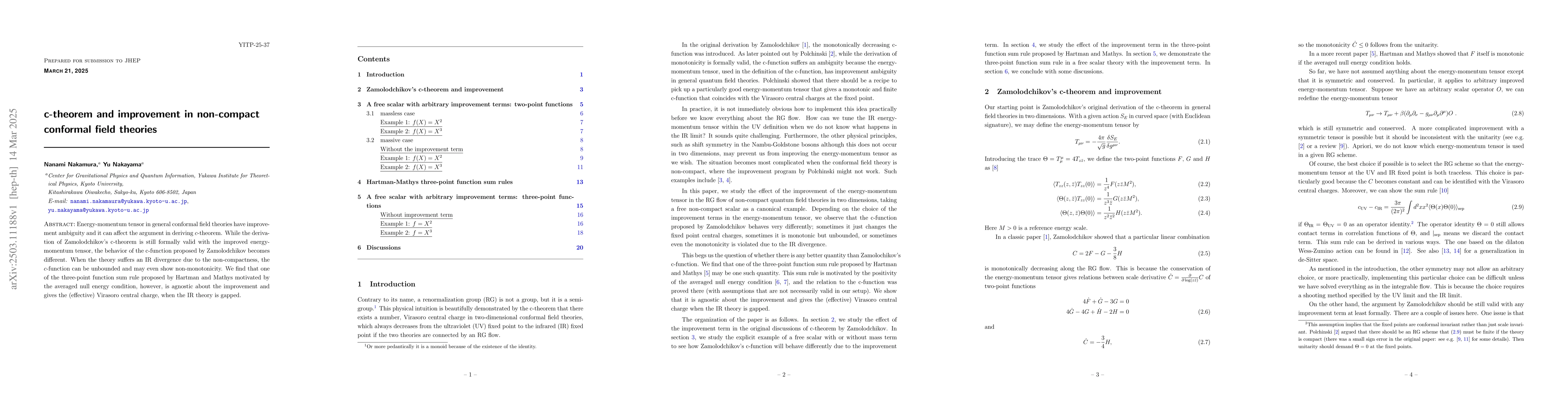 Thumbnail for c-theorem and improvement in non-compact conformal field theories