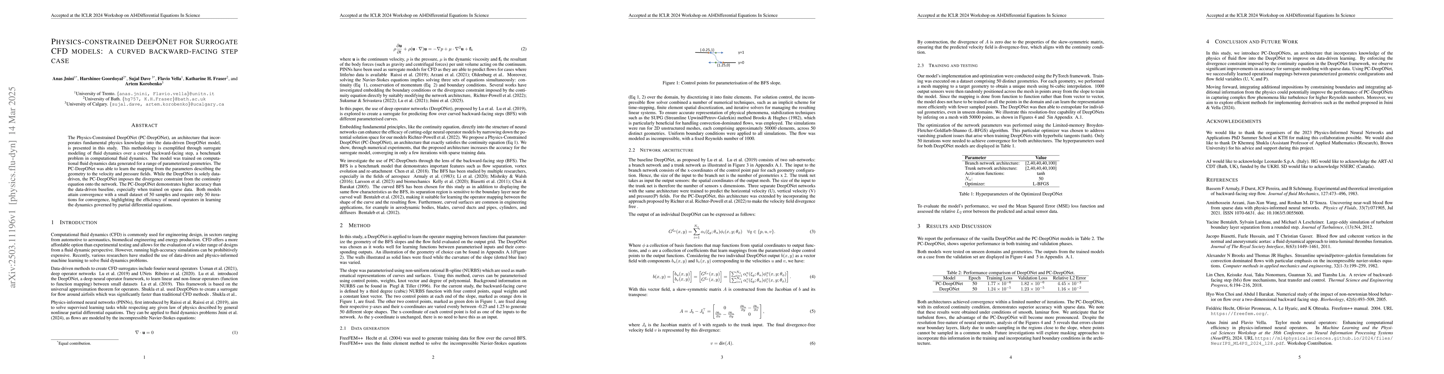 Thumbnail for Physics-constrained DeepONet for Surrogate CFD models: a curved
  backward-facing step case