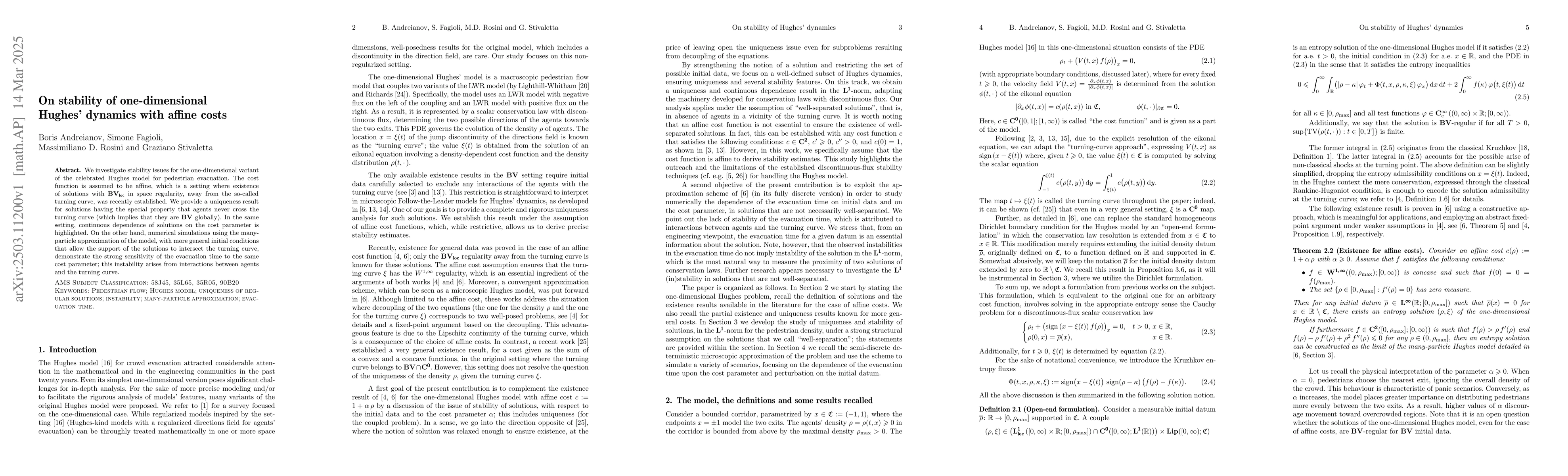 Thumbnail for On stability of one-dimensional Hughes' dynamics with affine costs